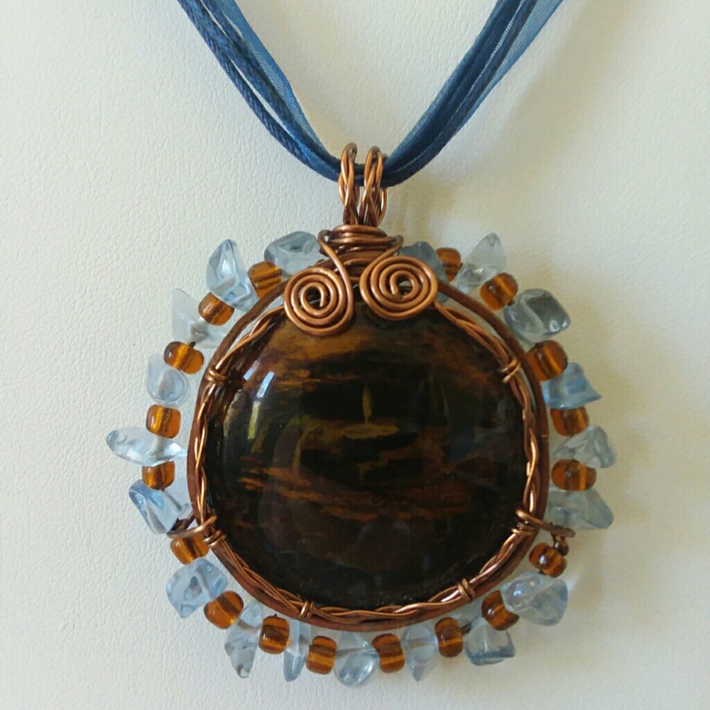 Wire wrapped polished stone necklace